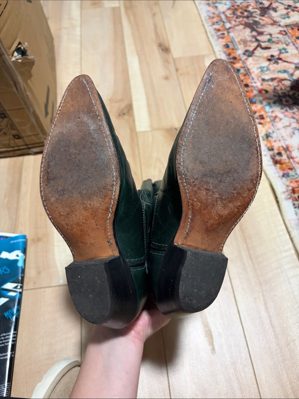 Women's Dark Green Western Cowboy Boots - Picture 4 of 5